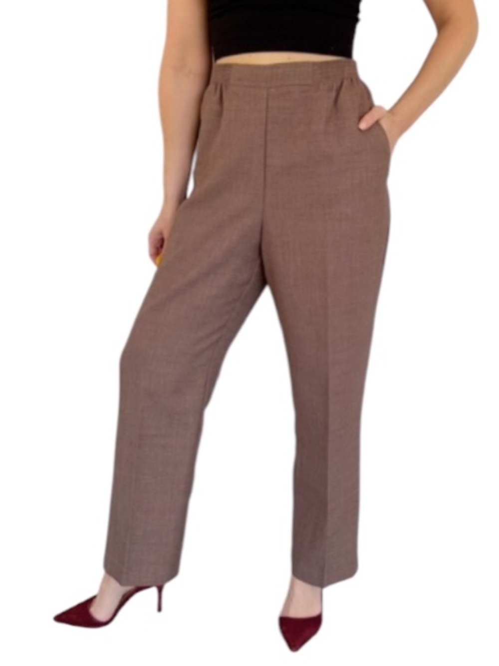 Alfred Dunner Petite brown elastic waist straight leg casual trousers size 12P